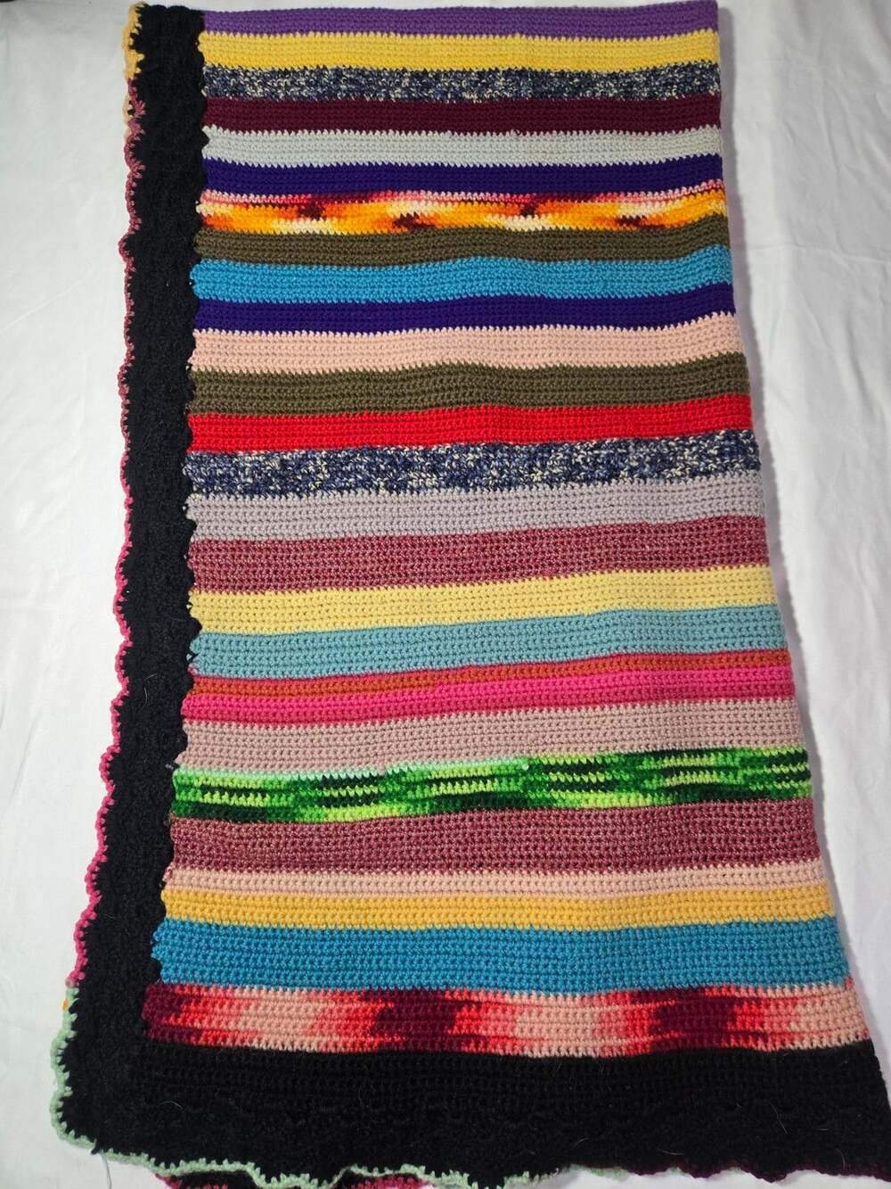 Handmade Crochet Afghan Throw Blanket Multi Color Striped